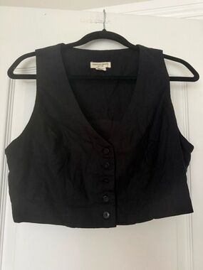 Christian Siriano Black Cropped Linen Button Vest
